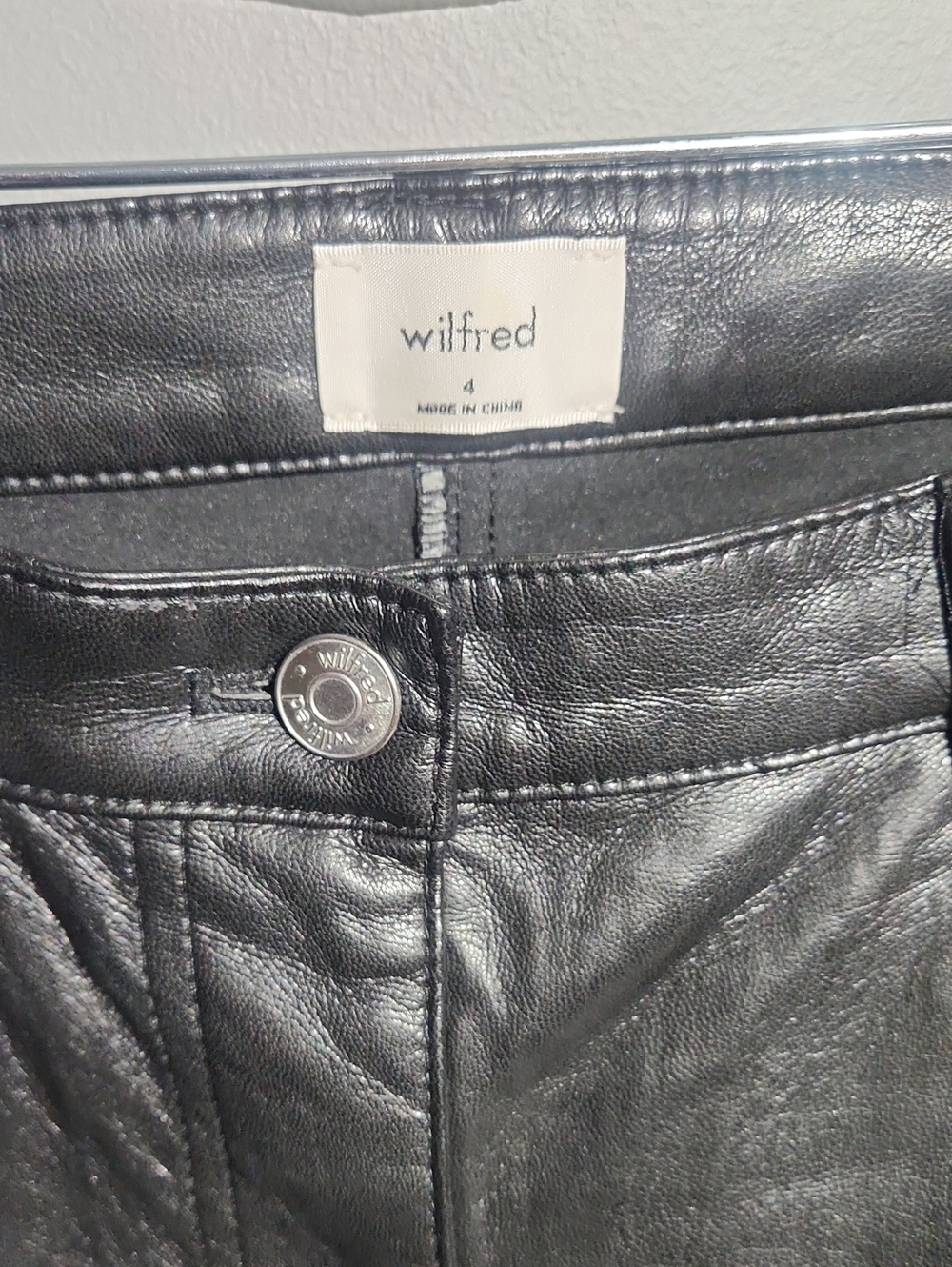Wilfred Black Faux Leather Trousers with Branded Button
